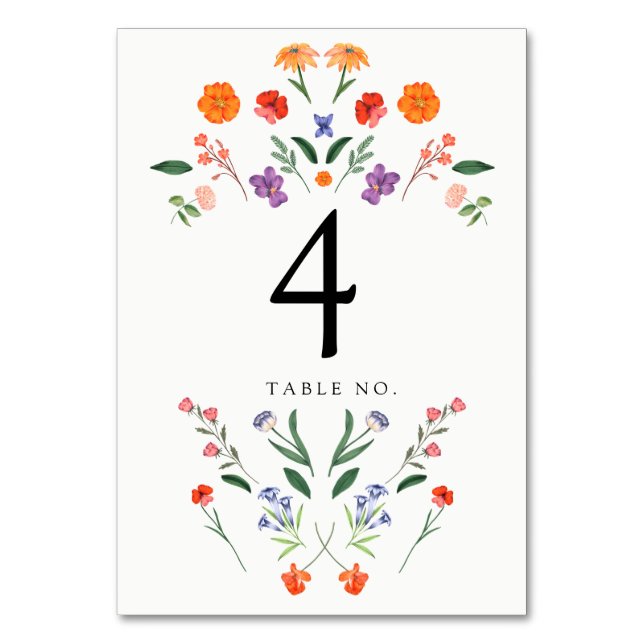 Secret Garden Floral Wedding Table Number (Front)