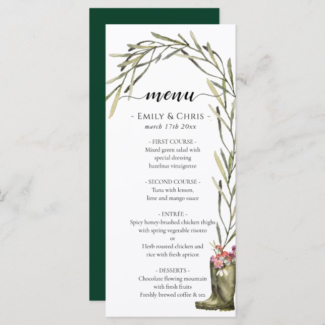 Secret Garden | Gold Confetti Elegant Floral  Menu (Front/Back)