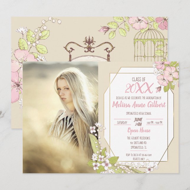 Secret Garden Graduation Party Photo Invitation (Front/Back)