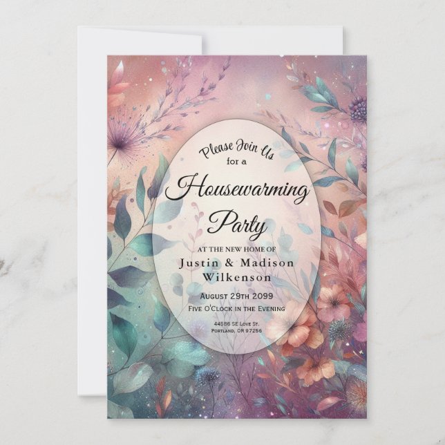 Secret Garden in Evening Glow Housewarming Party Invitation (Front)
