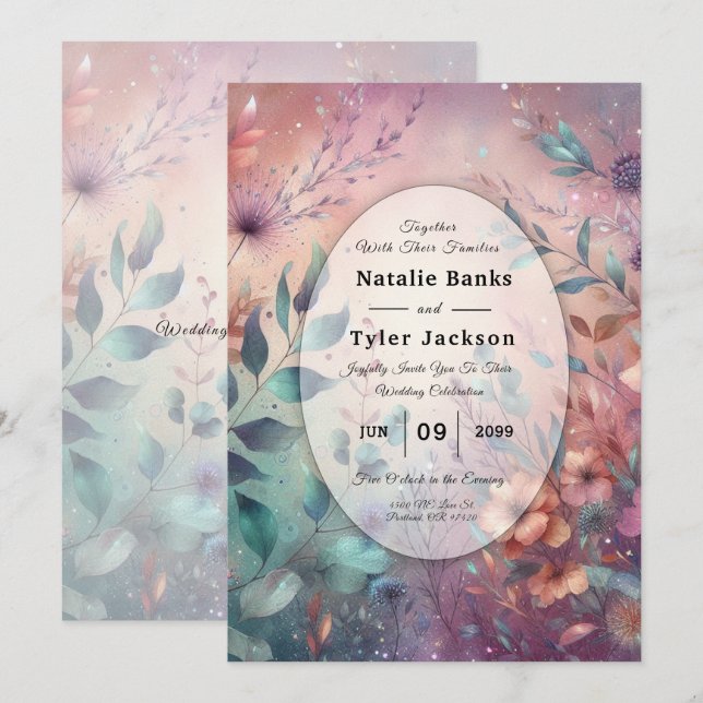 Secret Garden in Evening Glow Wedding Invitation (Front/Back)