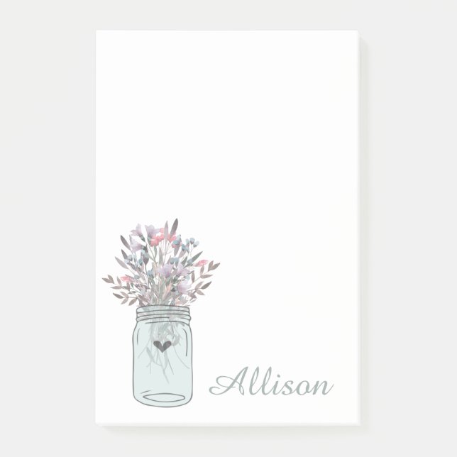 Secret Garden Mason Jar Personalized Post-it Notes (Front)