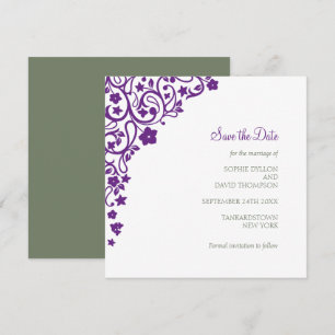 Secret Garden Purple Floral Square Wedding Save The Date
