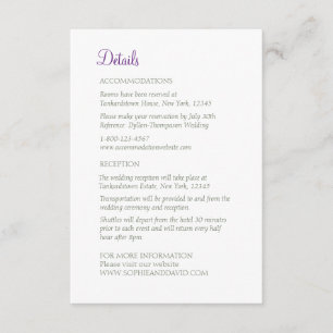 Secret Garden Purple Lovebirds Wedding Details Enclosure Card