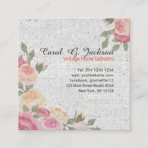 Secret Garden Romantic Roses  Vintage Floral Square Business Card