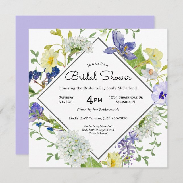 Secret Garden Rustic Wildflowers Bridal Shower Invitation (Front/Back)