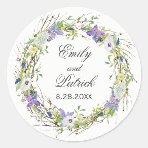 Secret Garden Rustic Wildflowers Wreath Classic Round Sticker