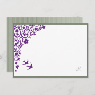Secret Garden Sage Stripe Script Monogram Note Card