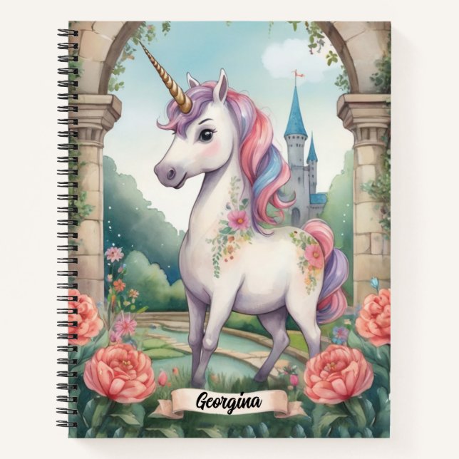 Secret Garden Unicorn Personalized Kids Notebook (Front)