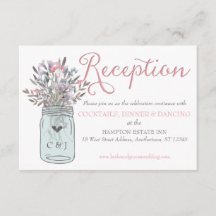Secret Garden Watercolor Mason Jar Reception Card