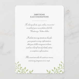 Secret Garden Wedding Insert Card - Green
