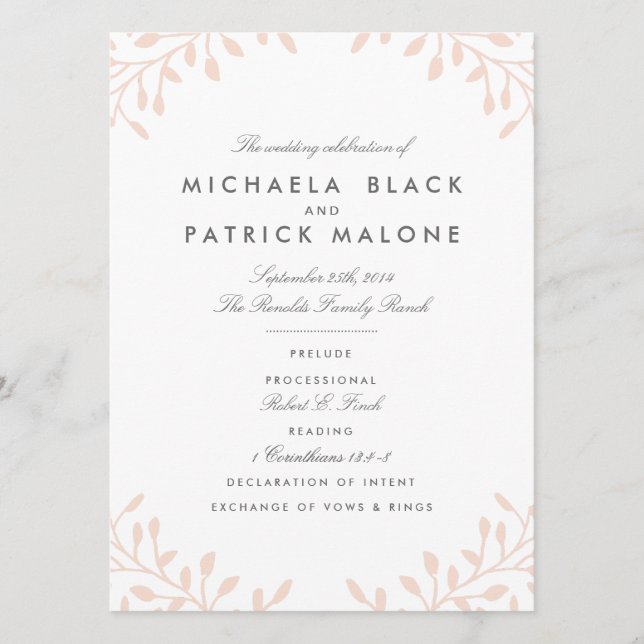 Secret Garden Wedding Programmes - Blush (Devant)