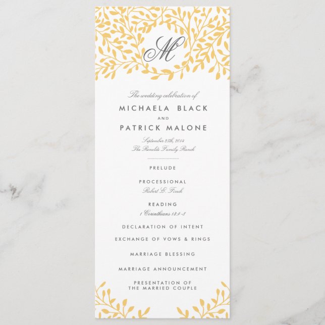 Secret Garden Wedding Programs - Mustard Yellow (Front)