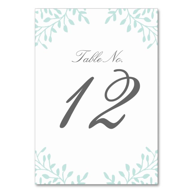 Secret Garden Wedding Table Number - Mint (Front)