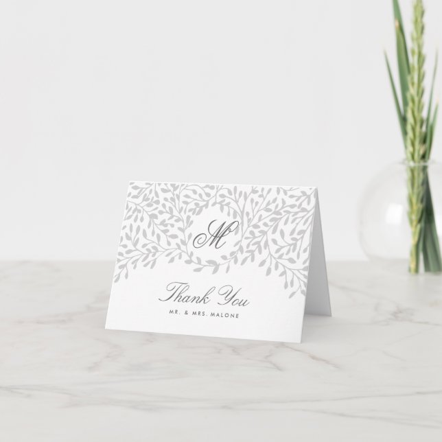 Secret Garden Wedding Thank You Card - Grey (Front)