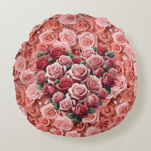 Secret Heart of Roses on Roses Round Pillow