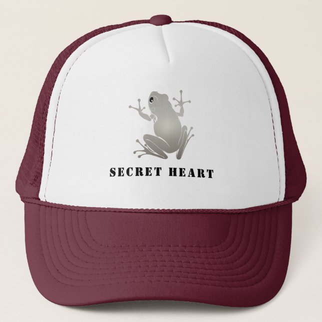 Secret Heart Silver Frog Custom Text Trucker  Hat (Front)
