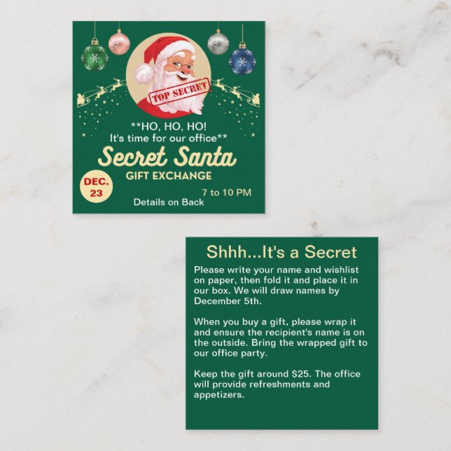 Secret Père Noël Cadeaux Green Party SM Invitation (Devant / Derrière)