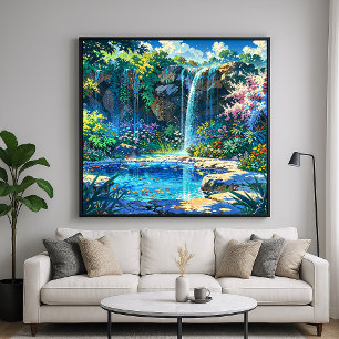 Secret Pond - Colourful Nature Illustration Style Poster