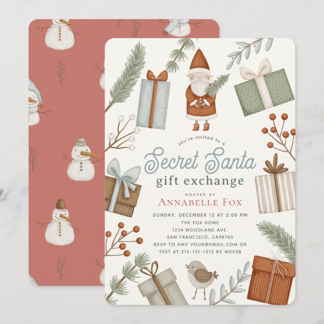 Secret Santa Christmas Gift Exchange Holiday Party Invitation (Front/Back)