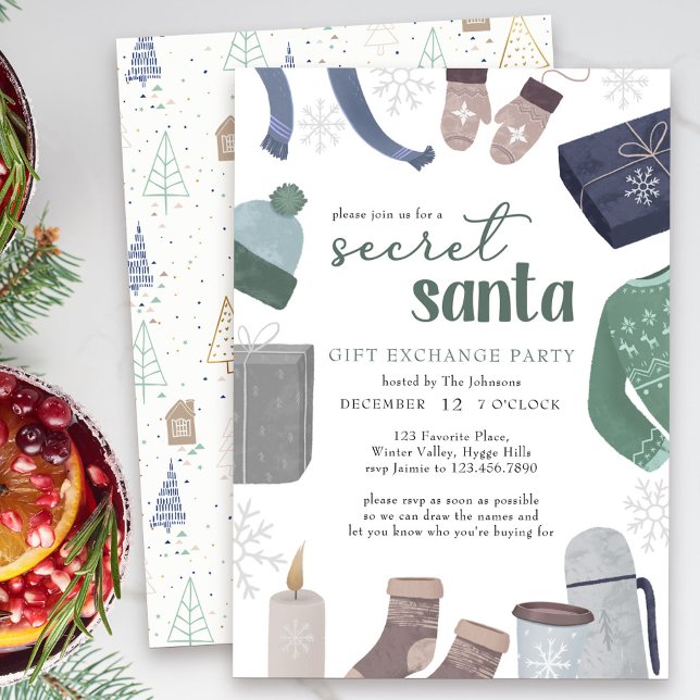 Secret Santa Cozy Winter Gift Exchange Party Invitation (Secret Santa Holiday Gift Exchange Party Invitation)
