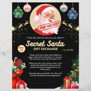 Secret Santa Gift Exchange Black Xmas Event Party Flyer