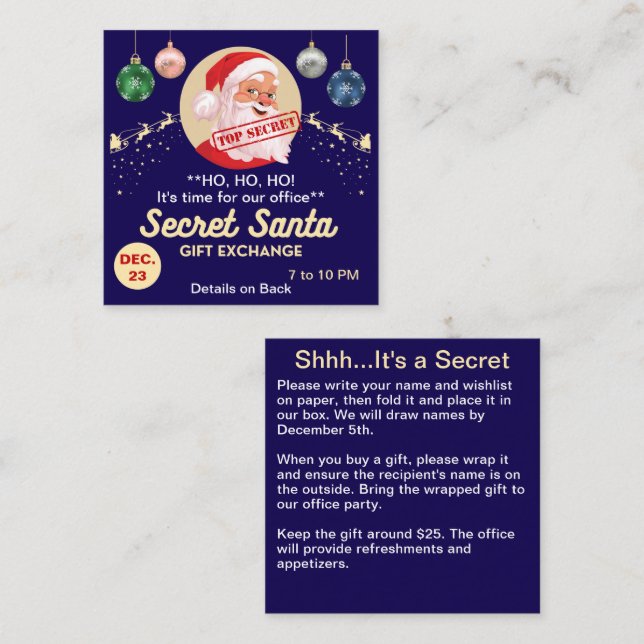 Secret Santa Gift Exchange Blue Party Small Invite (Front/Back)