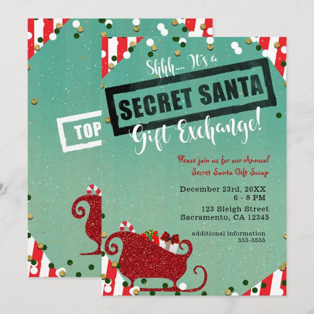 Secret Santa Gift Exchange Christmas Holiday Party Invitation (Front/Back)