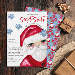 Secret Santa Gift Exchange Classic Christmas Invitation<br><div class="desc">This fun Secret Santa Christmas party invitation features my hand painted classic Santa in red and white accented with blue poinsettias.  The text is fully editable on the product page.  Original art by Malissa Melrose.</div>