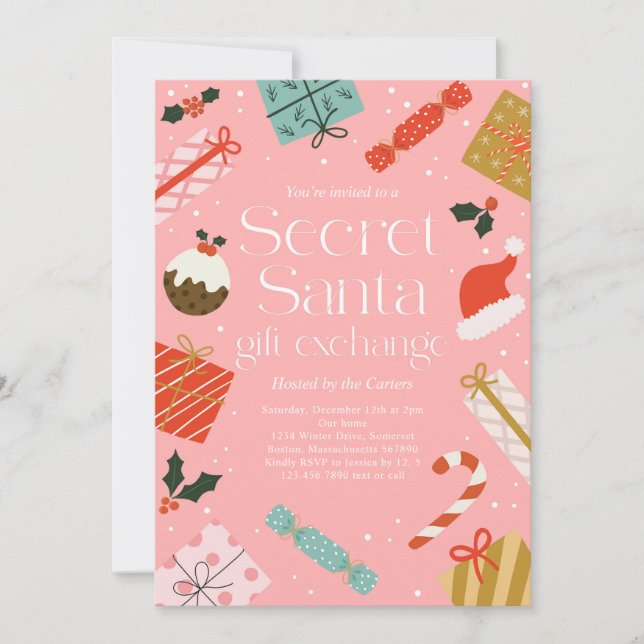 Secret Santa Gift Exchange Holiday Party Invitation (Front)
