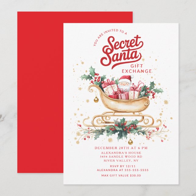 Secret Santa Gift Exchange Invitation (Devant / Derrière)