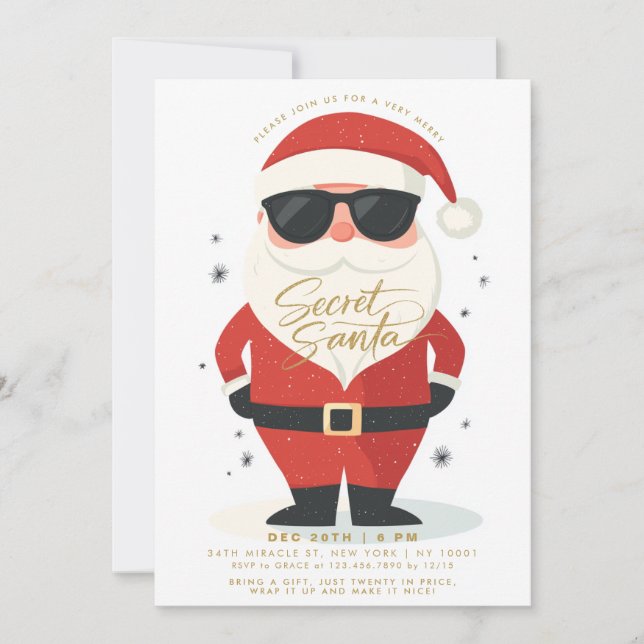 Secret Santa Gift Exchange Modern Christmas Invitation (Front)
