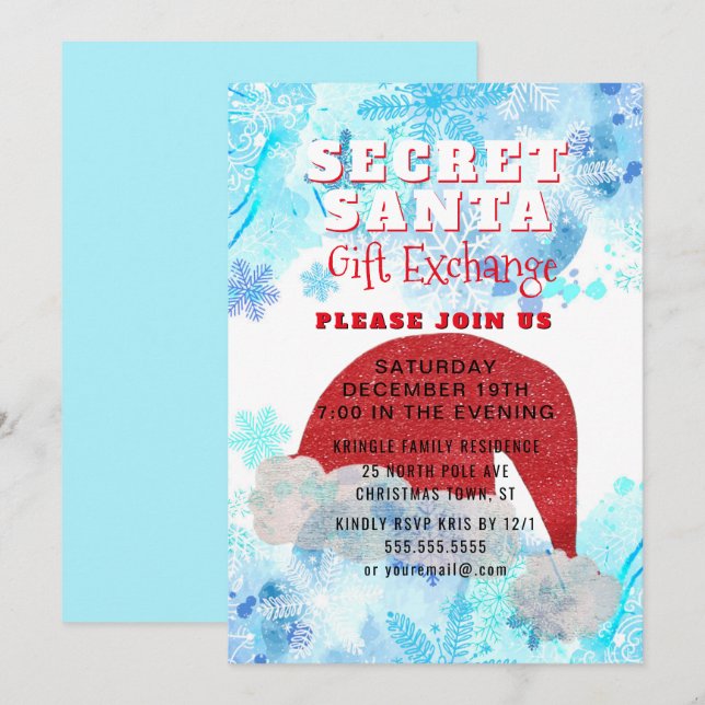 Secret Santa Gift Exchange Party Invitation (Front/Back)