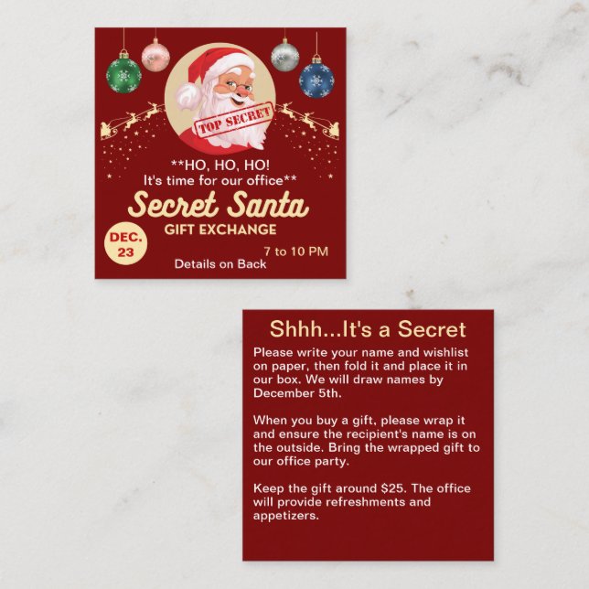 Secret Santa Gift Exchange Red Party Small Invite (Front/Back)