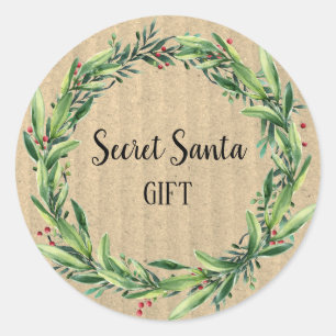 Secret Santa Gift Floral Wreath Funny Classic Round Sticker