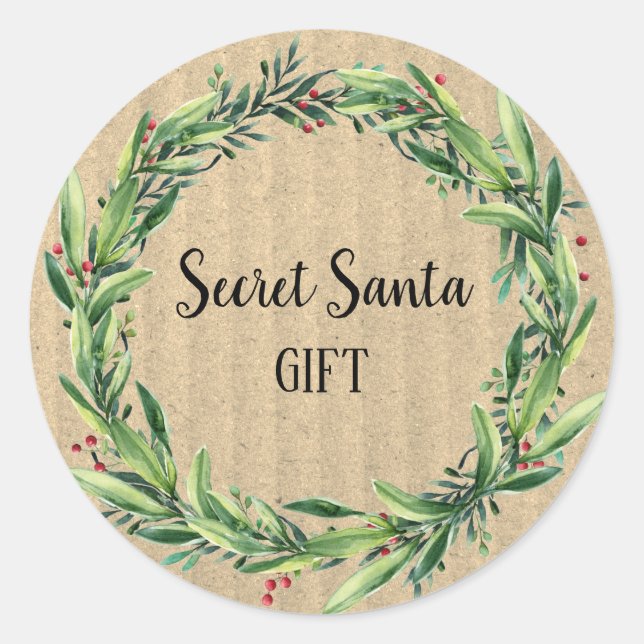 Secret Santa Gift Floral Wreath Funny Classic Round Sticker (Front)