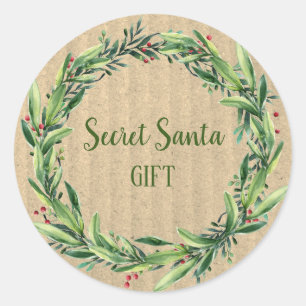 Secret Santa Gift Floral Wreath Funny Classic Round Sticker