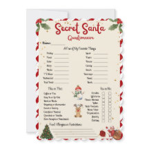 Secret Santa Questionnaire Holiday Gift Christmas 