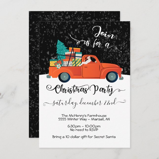 Secret Santa Truck Chistmas Tree Party Invitation (Front/Back)