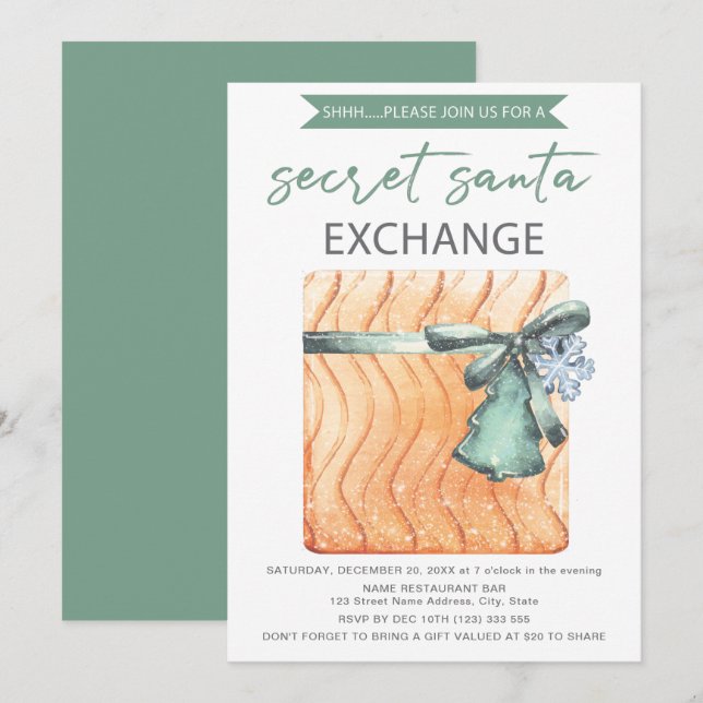 Secret Santa Watercolor Christmas Party Invitation (Front/Back)