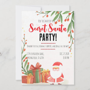 Secret Santa Watercolor Christmas Party  Invitation