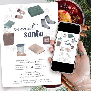 Secret Santa Winter Wreath Gift Exchange Party Invitation