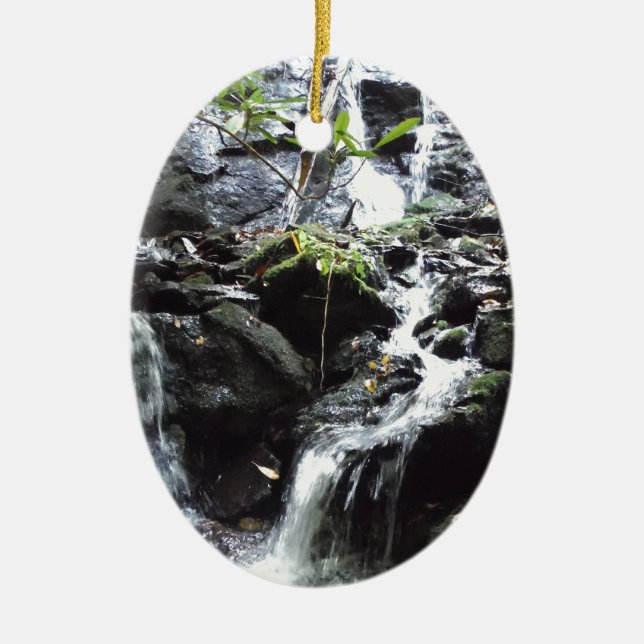 Secret Smoky Mountain Waterfall Ceramic Ornament (Front)
