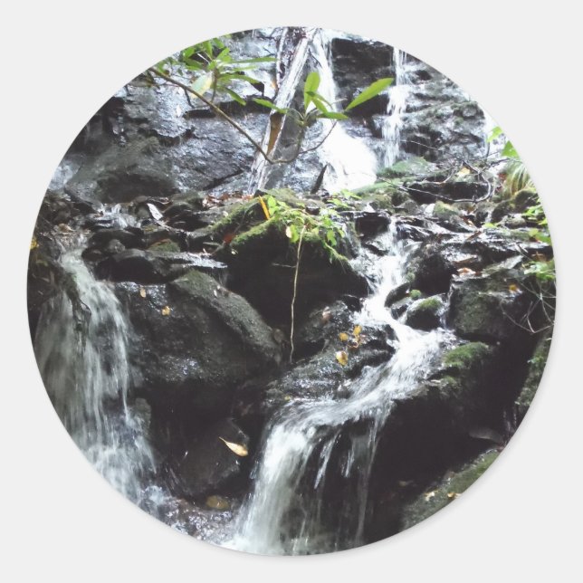 Secret Smoky Mountain Waterfall Classic Round Sticker (Front)