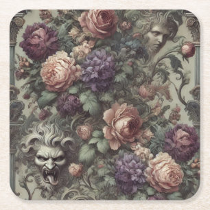 Secret Societies Bloom in Spirals – Gothic  Square Paper Coaster