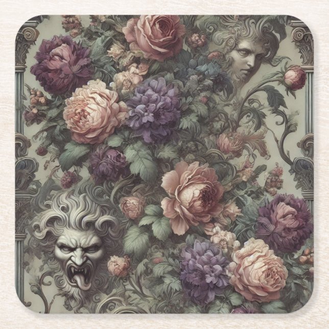 Secret Societies Bloom in Spirals – Gothic  Square Paper Coaster (Front)