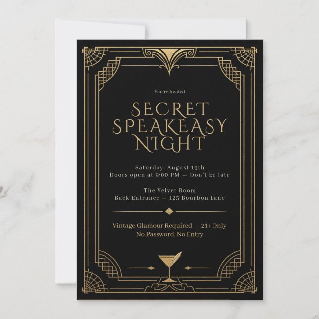 Secret Speakeasy Night Invitation - Roaring 20s  (Front)