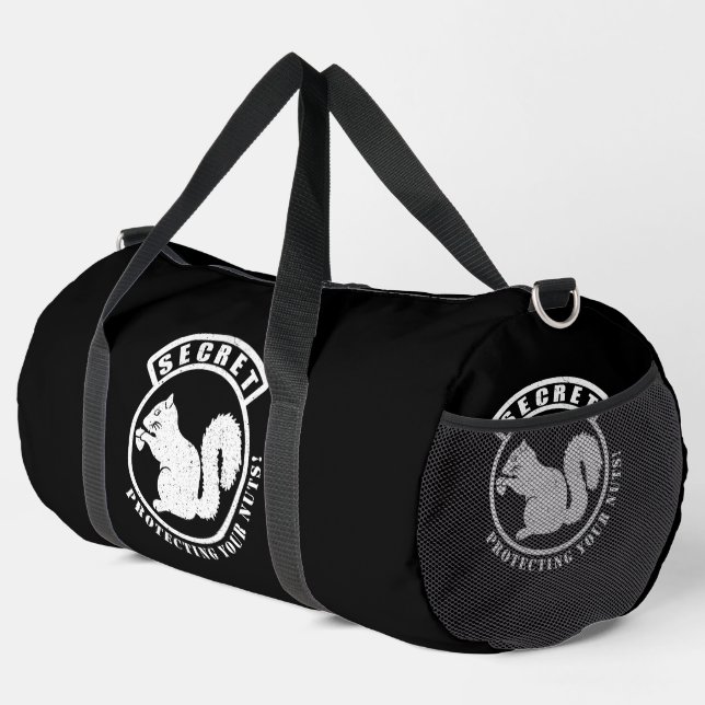 Secret Squirrel Patch "Protecting Your Nuts" Duffle Bag (Right Corner)