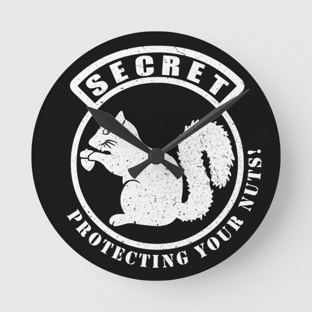 Secret Squirrel Patch Protecting Your Nuts Round Clock (Front)