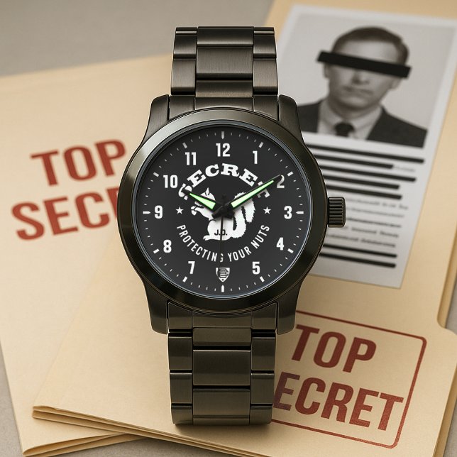Secret Squirrel Protecting Your Nuts Personalized Watch (Secret Squirrel Protecting Your Nuts Personalized Stainless Steel Watch)